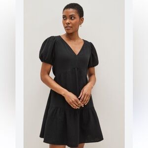 GAP Black Mini Dress with V-Neck puff sleeve small
